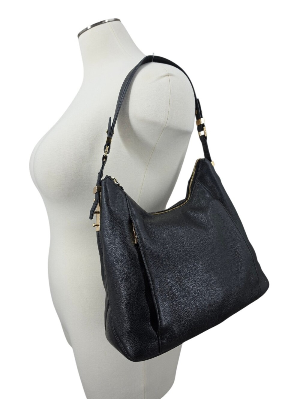 Michael Kors Black Leather Shoulder Bag Purse Gold Hardware